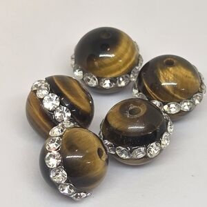 Saturn Tiger Eye Beads.  Rhinestone Ring Around 8mm Bead.  Unique!!